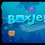 Farverige geléfisk og teksten Box Jelly mod en dybblå undervandsbaggrund