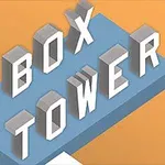 Blå platform med teksten BOX TOWER skrevet i hvide, 3D-bogstaver på en orange baggrund