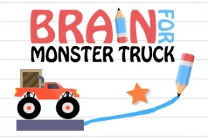 Rød monstertruck med en trækasse, stor blyant og stjerne på ternet baggrund