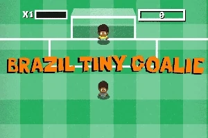 To fodboldspillere på en grøn ternet bane med teksten Brazil Tiny Goalie i midten