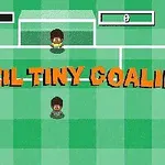 To fodboldspillere på en grøn ternet bane med teksten Brazil Tiny Goalie i midten