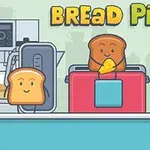 En tegneserietoast med ansigter, en orange brødskive sidder i en rød brødrister omgivet af køkkenapparater