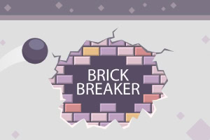 Bold rammer hul i en mur af farverige mursten med teksten BRICK BREAKER i midten