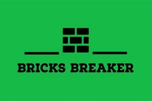 Sort murstensmønster over teksten Bricks Breaker på grøn baggrund