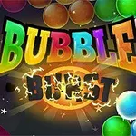 Farverige bobler omgiver en lysende titel med ordene Bubble Burst i midten