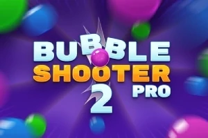 Teksten Bubble Shooter 2 Pro er omgivet af farverige bolde på en lilla baggrund