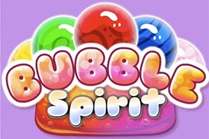 Farverige bobler bag teksten Bubble Spirit på en lilla baggrund