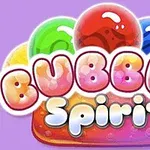 Farverige bobler bag teksten Bubble Spirit på en lilla baggrund