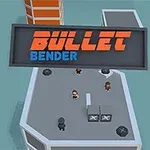 To figurer står på et gråt tag ved siden af høje orange bygninger med et skilt, der viser teksten Bullet Bender