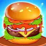 En stor, velsmagende burger med salat, tomater, rødløg, cheddarost og ketchup, placeret på en brun tallerken med en lys blå baggrund