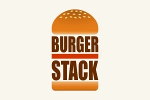 En grafik med en burgerbolle øverst og nederst, med teksten BURGER STACK i midten