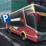 Rød og sort dobbeltdækkerbus parkeret ved siden af et blåt P-skilt