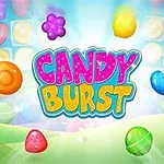 Farverig illustration med forskellige typer slik og teksten Candy Burst i midten