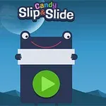 Tegneseriefigur med stort smil holder et skilt, med en stor play-knap, mod en blå nattehimmel med måne