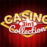 Casino-tema grafik med teksten Casino 3in1 Collection på en rød baggrund
