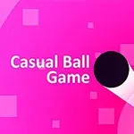 Lyserød baggrund med hvide og sorte geometriske former og teksten Casual Ball Game