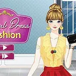 Kvinde med sat hår iført gul bluse og rød nederdel, holder en sort taske foran et vindue, med teksten Casual Dress Fashion skrevet på en lilla tavle