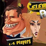 To animerede figurer med karikerede ansigter og teksten Celebrity Party samt 1-4 Players er vist