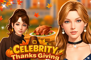 To elegante kvinder foran et efterårsbord med stegt kalkun og teksten Celebrity Thanksgiving
