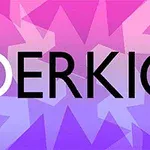 Farverig grafisk baggrund med geometriske former og teksten OERKIO i midten