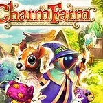 Charm Farm Et farverigt fantasy-billede med magiske væsener, herunder et figurs i kappe med tryllestav, et dyr ligner en hjort og andre nuttede skabninger, omgivet af en frodig, grøn skov baggrund