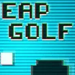 En pixelgrafik med teksten CHEAP GOLF og en cursor-hånd på en blå baggrund med linjerede detaljer