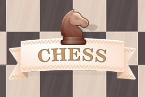 Et skilt med teksten CHESS under en brun springerbrik på en ternet baggrund