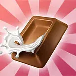 Chokoladebar med mælk, der skvulper ud, på en baggrund med lyserøde og hvide stråler