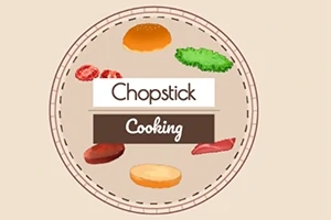 Burgeringredienser med teksten Chopstick Cooking i midten