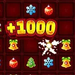Farverige juleikoner med klokker, tepotter og snefnug på et gittermønster med en score på +1000 i midten