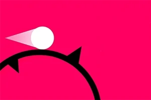 En enkel hvid kugle balancerer ovenpå en sort cirkel med pile mod en pink baggrund