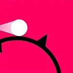 En enkel hvid kugle balancerer ovenpå en sort cirkel med pile mod en pink baggrund