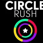 Tekst Circle Rush over en flerfarvet cirkel med en stjerne i midten på sort baggrund