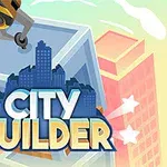 En illustration af en byggekran, der løfter en bygning i en by med silhuetter af skyskrabere og teksten City Builder i forgrunden