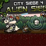 En tegneserie-stil scene med et stort robotagtigt væsen og flyvende objekter i et grønt, skovlignende miljø