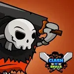 En tegnet figur med et hvidt kranieansigt og sort kappe holder en hammer mod en orange baggrund med et logo i nederste hjørne