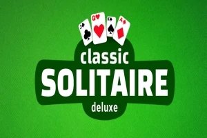 Grønt baggrundsbillede med fire spillekort øverst og teksten Classic Solitaire Deluxe i midten