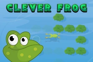 Tegneseriefrø i en sø med åkander og teksten Clever Frog øverst