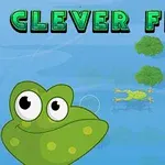 Tegneseriefrø i en sø med åkander og teksten Clever Frog øverst