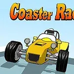 En gul racerbil og en motorcykel med en rytter med grøn hjelm på en blå baggrund med teksten Coaster Racer 2 øverst