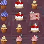 Coco in Cakeland Kager og cupcakes i forskellige designs og farver arrangeret i et gittermønster på en lilla baggrund