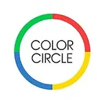 En flerfarvet cirkel med segmenter i grøn, rød, gul, og blå, der omgiver teksten Color Circle på hvid baggrund