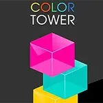 Farverige gennemsigtige terninger stablet oven på hinanden mod en mørk baggrund med teksten Color Tower øverst