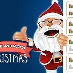 Julemand med briller og tommelfingeren op ved siden af tekstbanner med Count and Match Christmas på blå baggrund
