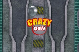 En metallisk kugle ruller langs en grå, teknisk bane med teksten Crazy Ball i midten