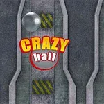 En metallisk kugle ruller langs en grå, teknisk bane med teksten Crazy Ball i midten