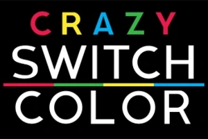 Tekst med CRAZY SWITCH COLOR i farverige bogstaver på sort baggrund