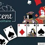 Kortspilgrafik med konger og dronninger, farvede spillekort og teksten Crescent Solitaire