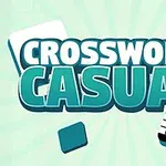 Teksten Crossword Casual i store bogstaver med to blokke, hvoraf den ene viser et delvist udfyldt krydsord