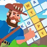 En tegneseriefigur med skæg og hat giver thumbs up foran et krydsord med bogstaver på en himmelbaggrund med skyer